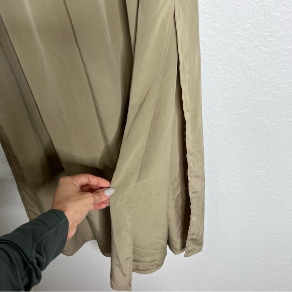 Space Style Concept Skirt Women Medium Satin Midi Tan Brown Side Slits B3 - Picture 3 of 7